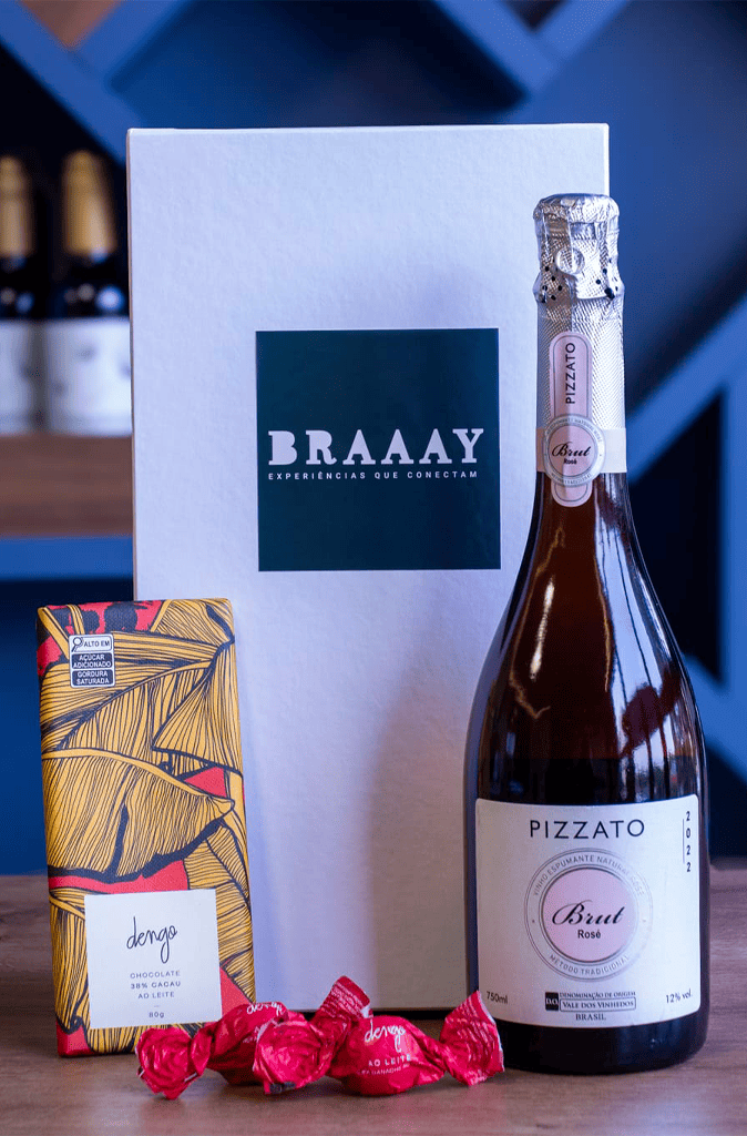 Kit Espumante Pizzato Brut Rose Com Chocolates Dengo